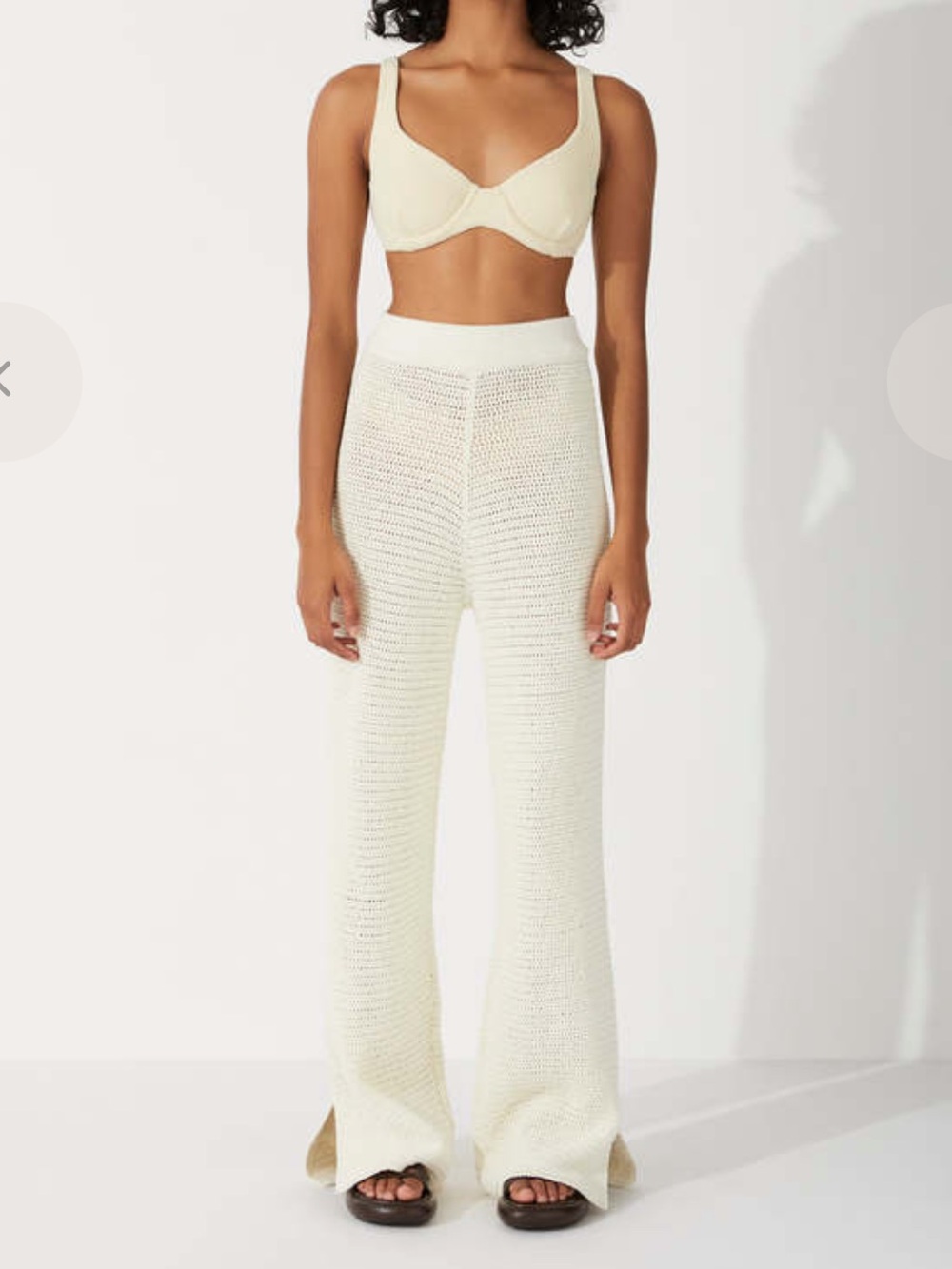 Zulu & Zephyr Milk Cotton Crochet Knit Knit Wide-Leg Pants, 4
